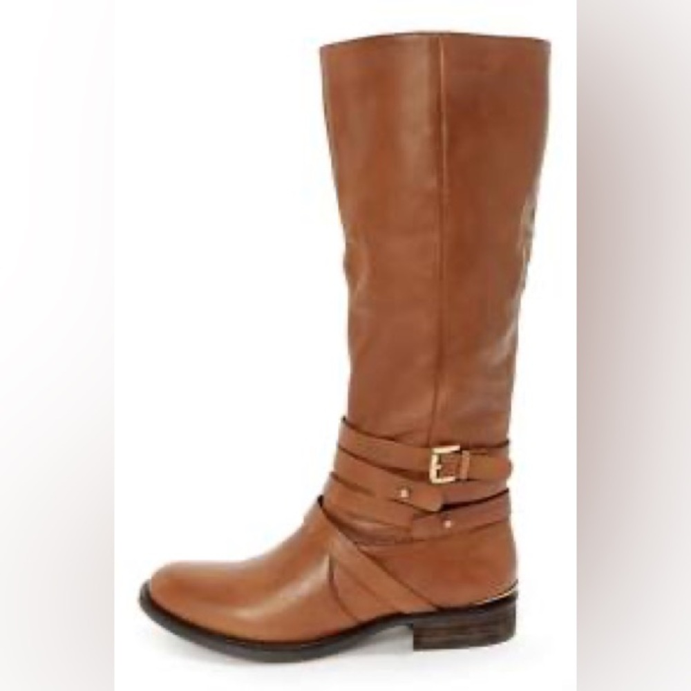 Steve Madden Albany Cognac Leather Belted Riding Boots